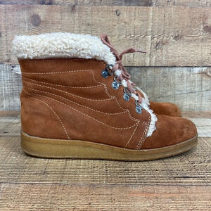 Vintage Woodbridge Suede Leather Faux Fur Ankle Boots Womens Size 8.5 Brown Lace